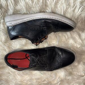 Clarks Black Leather Wingtip Derby Sneakers with White Sole